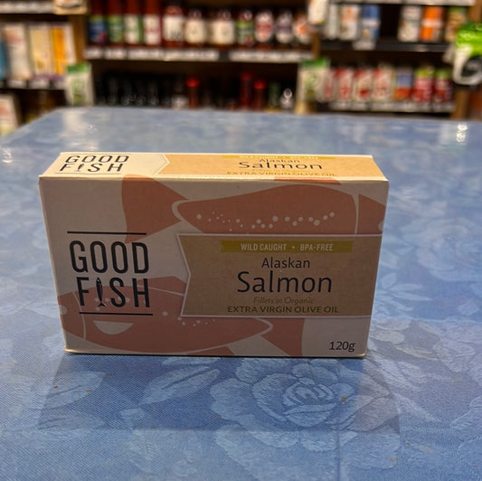 Good fish-Alaskan salmon fillets in organic extra virgin Olive oil-120g