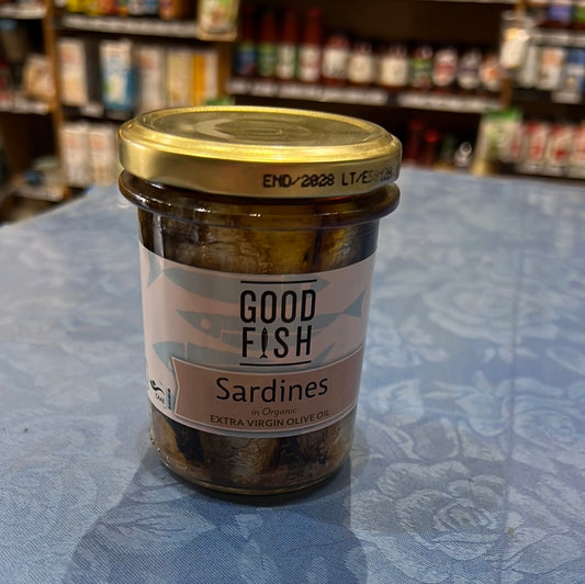 Good fish-sardines in organic extra virgin Olive oil-195g