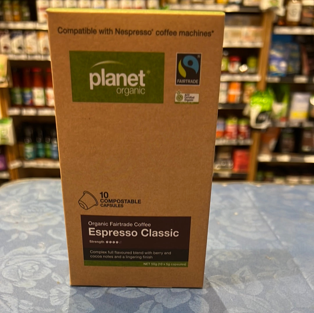 Planet -organic fairtrade coffee(Espresso classic)10 compostable